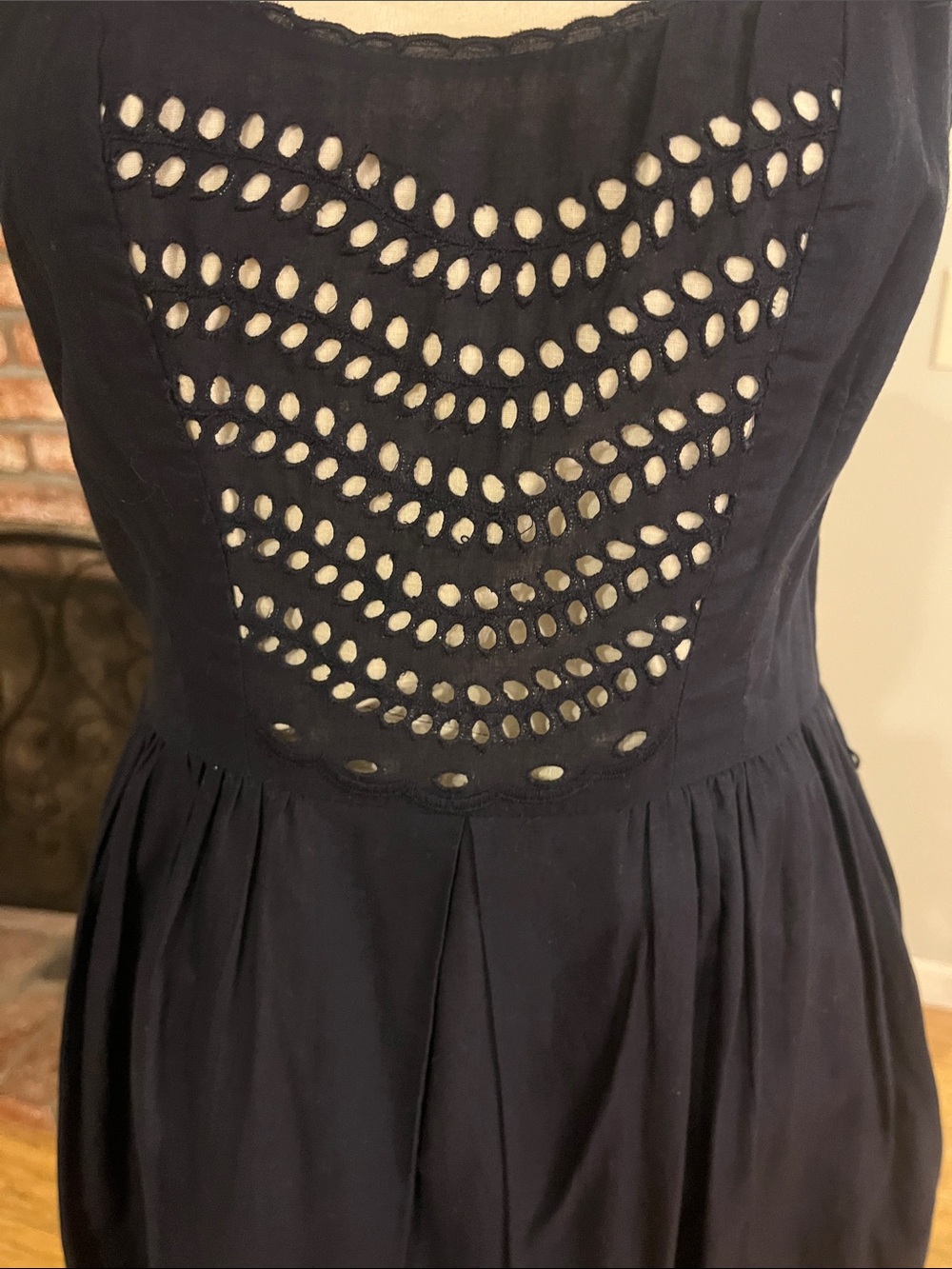 Moulinette Soeurs Navy Eyelet Midi Dress - Picture 2 of 5